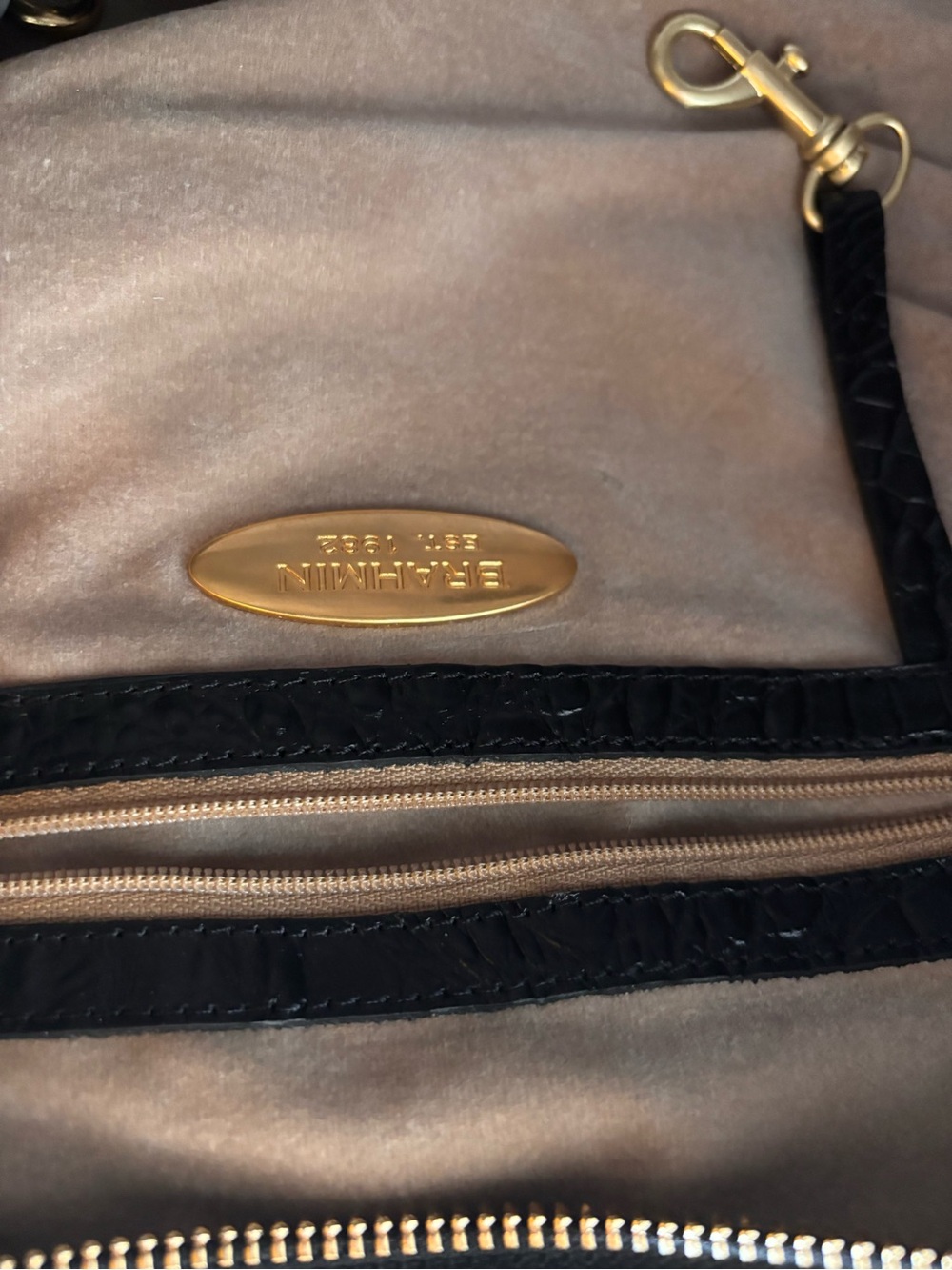 Brahmin Black Croc-Embossed Satchel with Gold Hardware - Picture 7 of 7